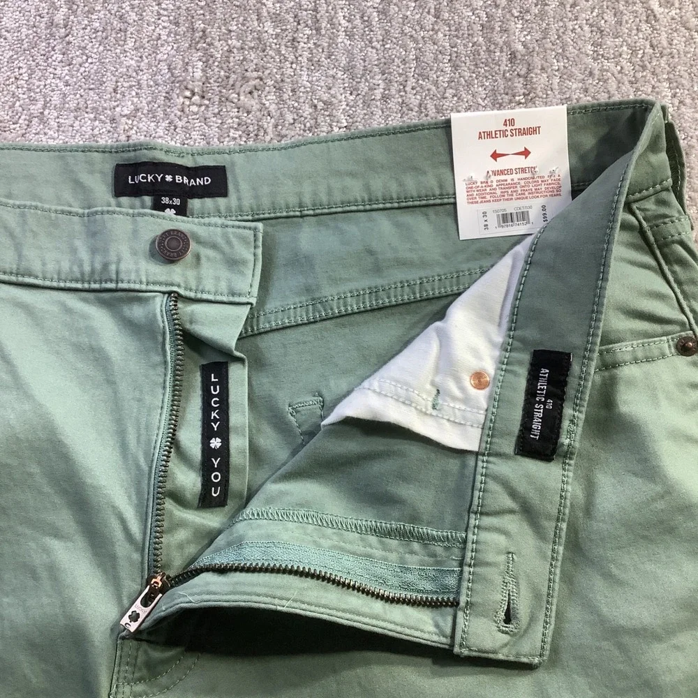 Lucky Brand 410 Athletic Straight Sage Green Advanced Stretch Pants 38 x 30 NWT